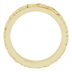 18K Yellow Or White Or Rose Gold Floral Inlay Flat Band