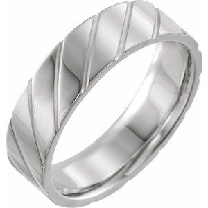 14K White Gold 6 Mm Polished Patterned Comfort-Fit Band Size 9