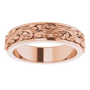 14K Yellow Or White Or Rose Gold Floral Inlay Flat Band
