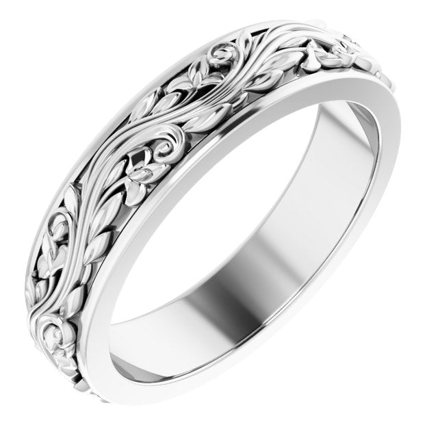 14K Yellow Or White Gold Or Sterling Silver Or Platinum Polished Sculptural Inlay Standard-Fit Flat Band