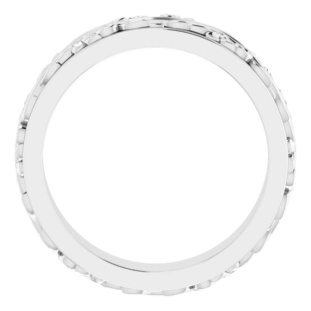 14K Yellow Or White Gold Or Sterling Silver Or Platinum Polished Sculptural Inlay Standard-Fit Flat Band