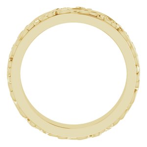 18K Yellow Or White Or Rose Gold Floral Inlay Flat Band
