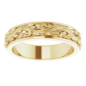 10K Yellow Or White Or Rose Gold Floral Inlay Flat Band