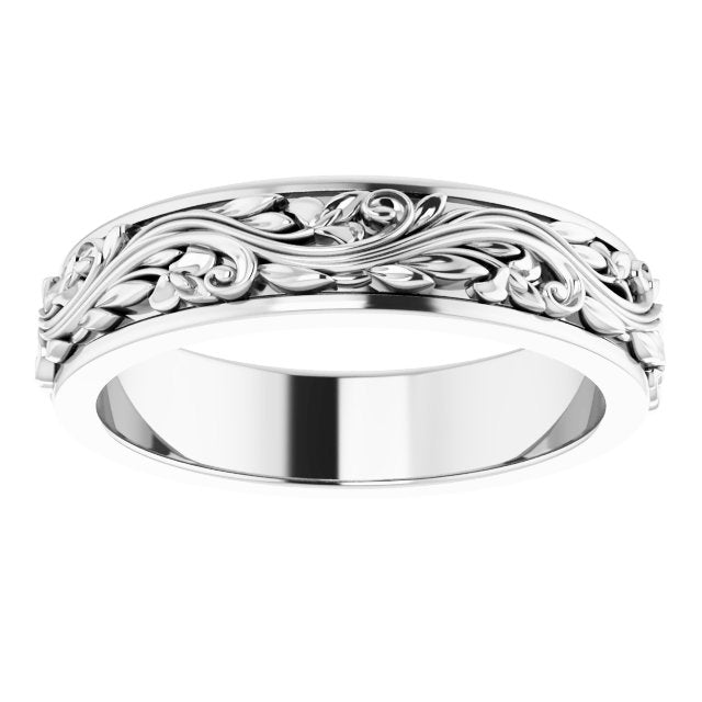 14K Yellow Or White Gold Or Sterling Silver Or Platinum Polished Sculptural Inlay Standard-Fit Flat Band