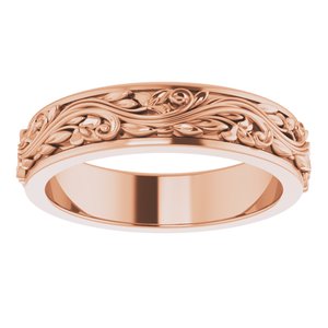 14K Yellow Or White Or Rose Gold Floral Inlay Flat Band