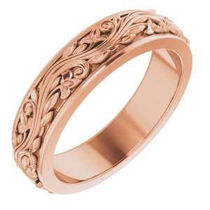 14K Yellow Or White Or Rose Gold Floral Inlay Flat Band