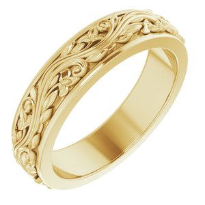 14K Yellow Or White Or Rose Gold Floral Inlay Flat Band