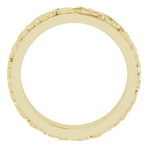 18K Yellow Or White Or Rose Gold Floral Inlay Flat Band