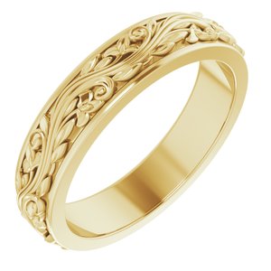 10K Yellow Or White Or Rose Gold Floral Inlay Flat Band