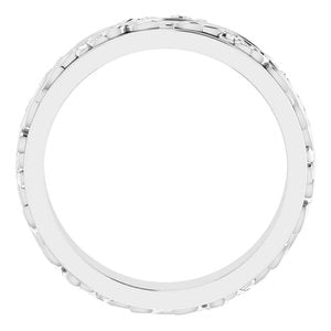 18K Yellow Or White Or Rose Gold Floral Inlay Flat Band