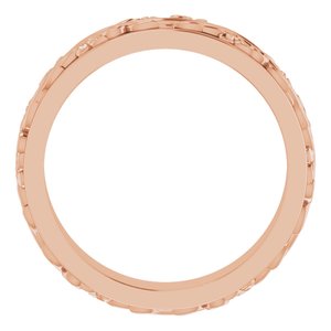14K Yellow Or White Or Rose Gold Floral Inlay Flat Band