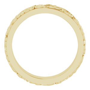 18K Yellow Or White Or Rose Gold Floral Inlay Flat Band