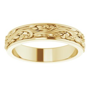 14K Yellow Or White Or Rose Gold Floral Inlay Flat Band
