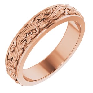 14K Yellow Or White Or Rose Gold Floral Inlay Flat Band