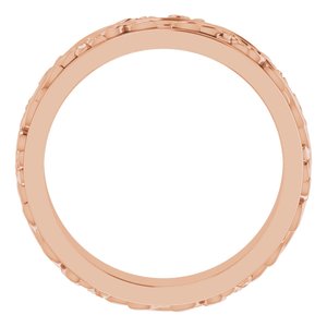 14K Yellow Or White Or Rose Gold Floral Inlay Flat Band