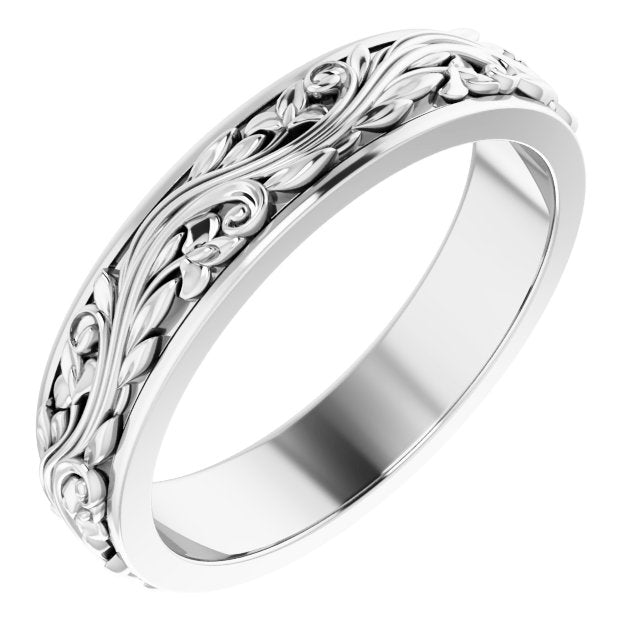 14K Yellow Or White Gold Or Sterling Silver Or Platinum Polished Sculptural Inlay Standard-Fit Flat Band