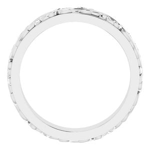 18K Yellow Or White Or Rose Gold Floral Inlay Flat Band