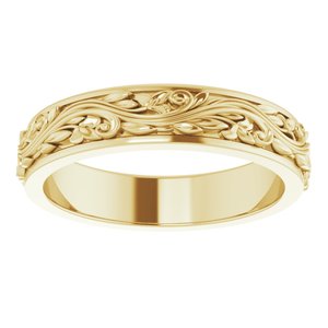 18K Yellow Or White Or Rose Gold Floral Inlay Flat Band