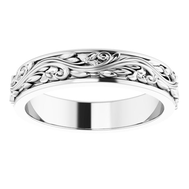 14K Yellow Or White Gold Or Sterling Silver Or Platinum Polished Sculptural Inlay Standard-Fit Flat Band