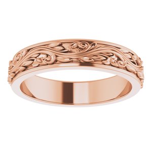 14K Yellow Or White Or Rose Gold Floral Inlay Flat Band