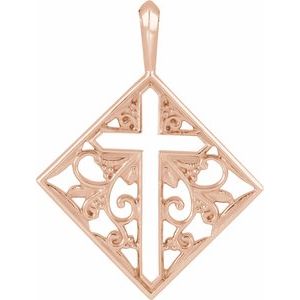 14K Rose Gold 23.39 X 18 Mm Polished Ornate Pierced Cross Pendant
