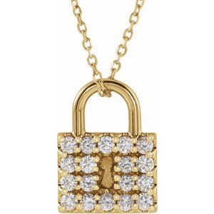 14K Yellow Gold Round 1.8Mm G-H I1 1/2 Ctw Natural Diamond Lock Necklace, Length: 18 In