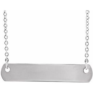 14K White Gold 26 X 4.7 Mm 18 In Polished Engravable Bar Necklace