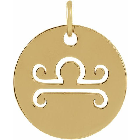 14K Yellow Gold Polished Round Zodiac Libra Pendant