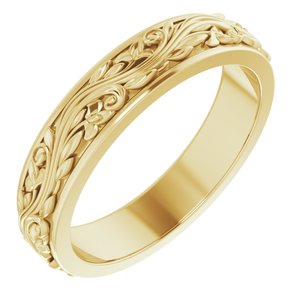 18K Yellow Or White Or Rose Gold Floral Inlay Flat Band