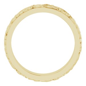 18K Yellow Or White Or Rose Gold Floral Inlay Flat Band