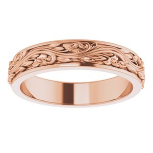 14K Yellow Or White Or Rose Gold Floral Inlay Flat Band