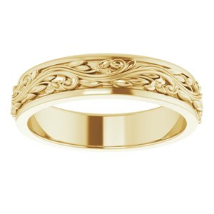 10K Yellow Or White Or Rose Gold Floral Inlay Flat Band