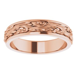 14K Yellow Or White Or Rose Gold Floral Inlay Flat Band