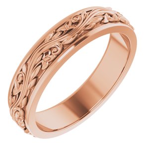 14K Yellow Or White Or Rose Gold Floral Inlay Flat Band