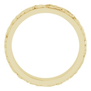 14K Yellow Or White Or Rose Gold Floral Inlay Flat Band