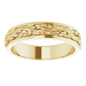 18K Yellow Or White Or Rose Gold Floral Inlay Flat Band