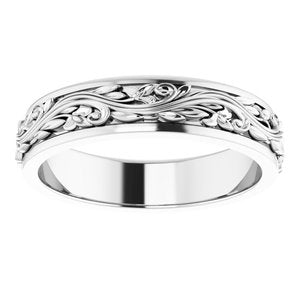 14K Yellow Or White Or Rose Gold Floral Inlay Flat Band