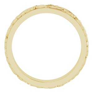 14K Yellow Or White Or Rose Gold Floral Inlay Flat Band