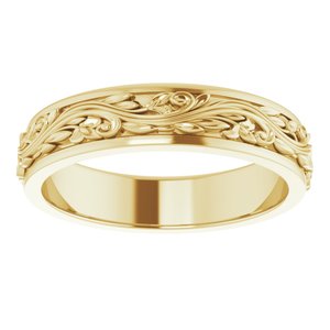 10K Yellow Or White Or Rose Gold Floral Inlay Flat Band