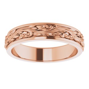 14K Yellow Or White Or Rose Gold Floral Inlay Flat Band