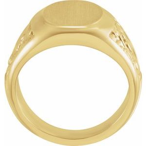 14K Yellow Gold 14 X 12 Mm Brush Polished Mens Scroll Signet Ring Size 10