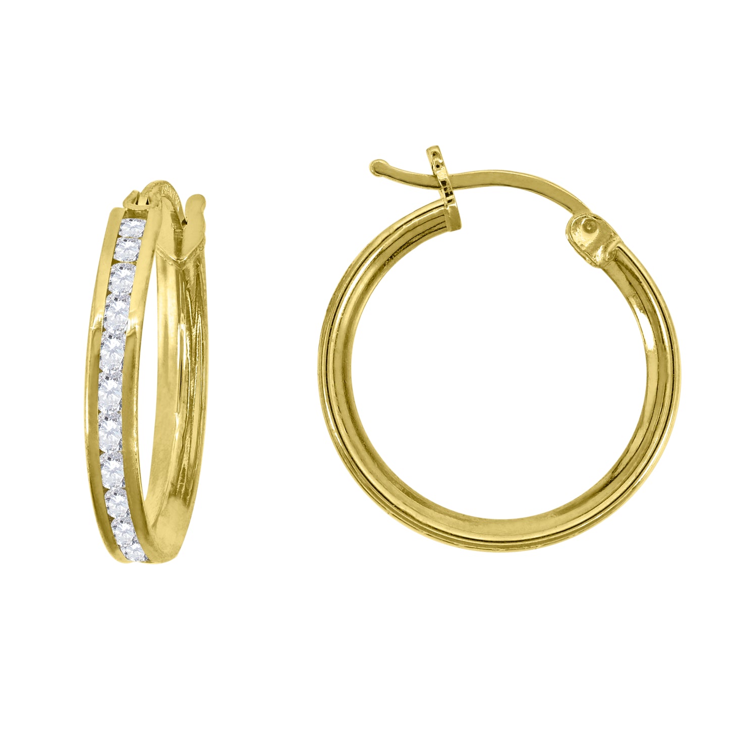 14K Yellow Gold Unisex Single Row Cubic Zirconia Huggie Hoop 2Mm Earrings