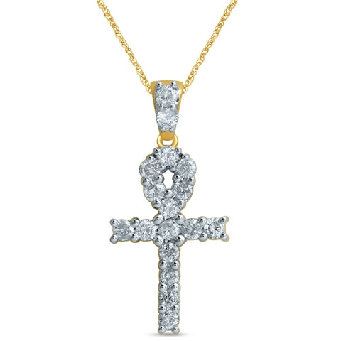 10K Yellow Gold 0.98-1.04 Cttw Diamond "Ankh" Charm