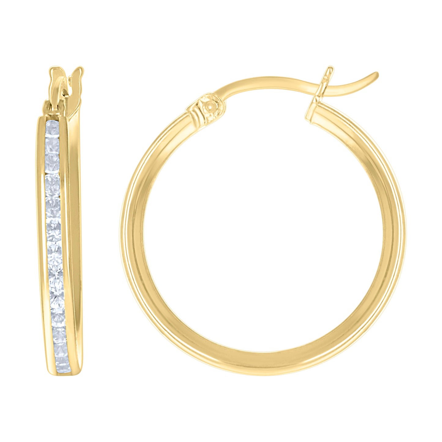 14K Yellow Gold Unisex Single Row Cubic Zirconia Huggie Hoop 2Mm Earrings