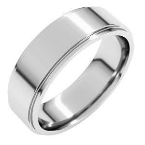 18K Yellow Or White Or Rose Gold Stepped-Edge Comfort-Fit Flat Band