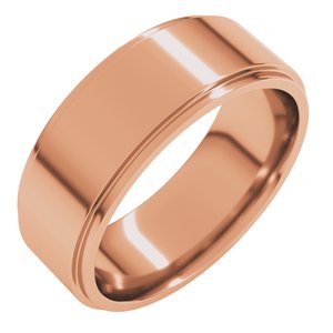18K Yellow Or White Or Rose Gold Stepped-Edge Comfort-Fit Flat Band