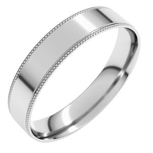 14K White Or Rose Gold Or Platinum 4 mm Stepped Edge Milgrain Flat Comfort Fit Edge Band