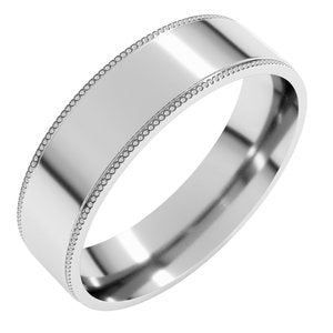 14K Yellow Or White Gold Or Platinum 5 mm Stepped Edge Milgrain Flat Comfort Fit Edge Band