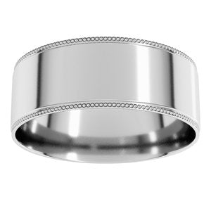 14K X1 White Gold Milgrain Stepped-Edge Comfort-Fit Flat Band