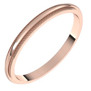 14K Yellow Or White Or Rose Gold Milgrain Stepped-Edge Half Round Band